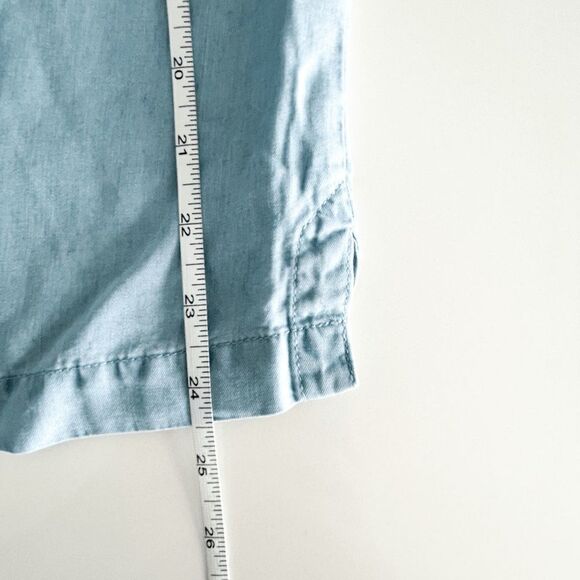 Dex Womens Blouse Denim Style Ruffled Short Sleeve Embroidered Design Blue Small - Picture 5 of 7